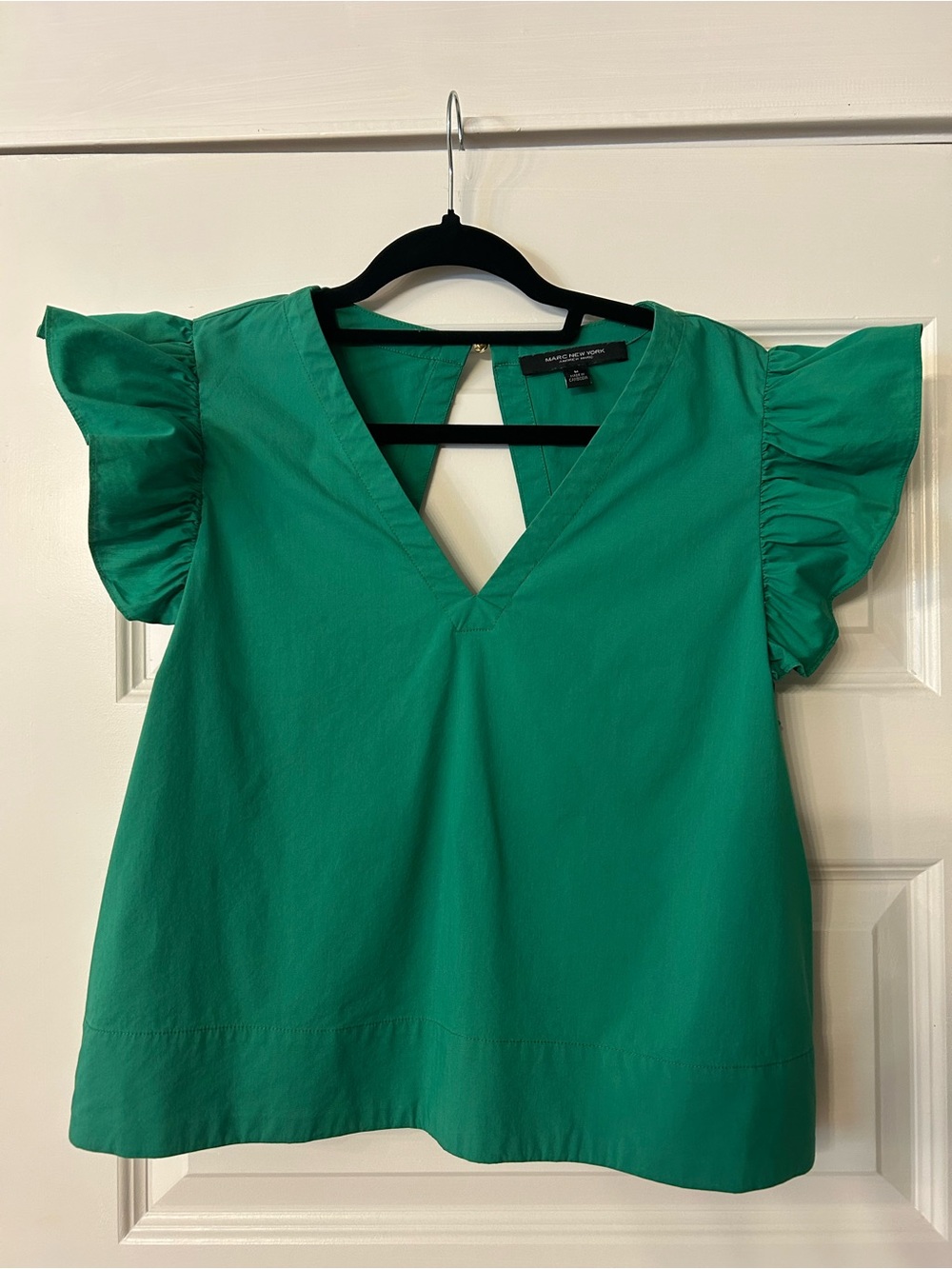 Marc New York Emerald Green V-Neck Flutter Sleeve Blouse